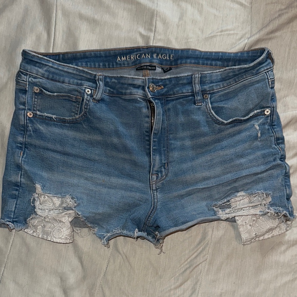 American Eagle Outfitters Blue Distressed Jean Shorts